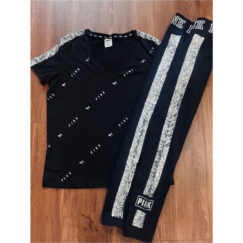 VS PINK SILVER BLACK BLING OUTFIT LARGE